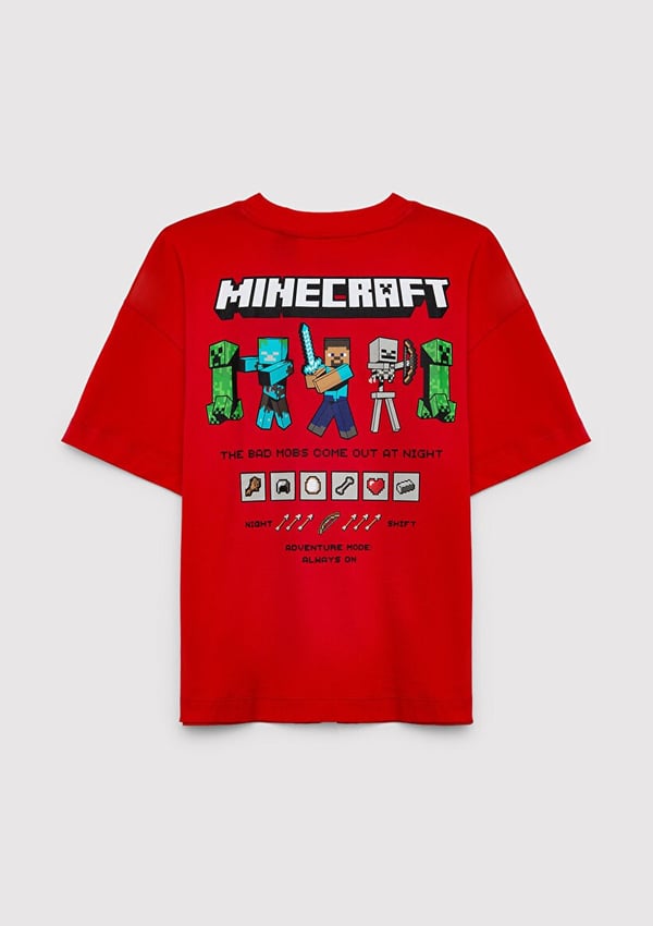 Mavi MINECRAFT BASKILI TSHIRT Koyu Kırmızı Kırmızı Erkek Çocuk T-Shirt