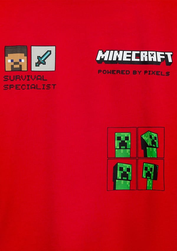 Mavi MINECRAFT BASKILI TSHIRT Koyu Kırmızı Kırmızı Erkek Çocuk T-Shirt