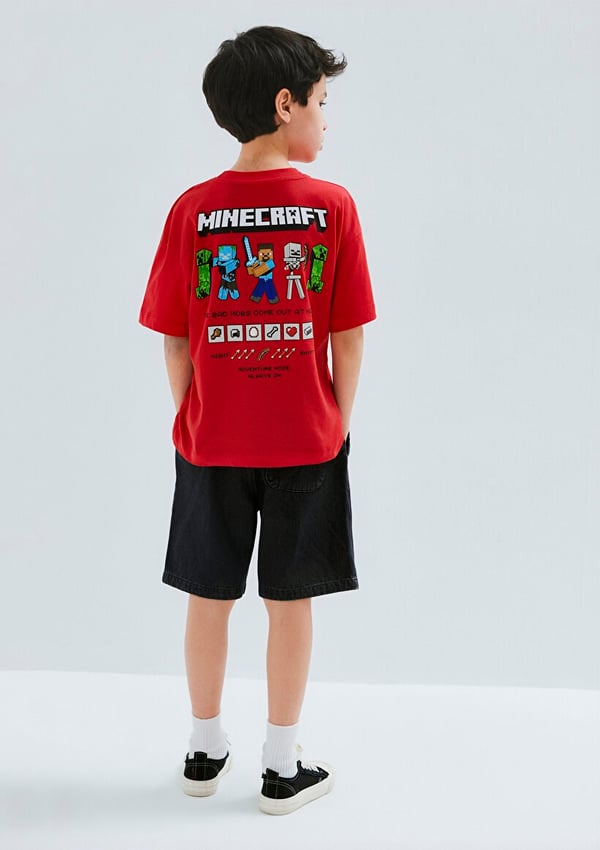 Mavi MINECRAFT BASKILI TSHIRT Koyu Kırmızı Kırmızı Erkek Çocuk T-Shirt