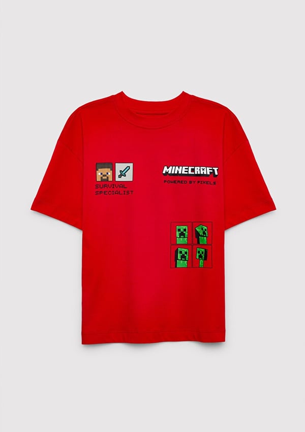 Mavi MINECRAFT BASKILI TSHIRT Koyu Kırmızı Kırmızı Erkek Çocuk T-Shirt