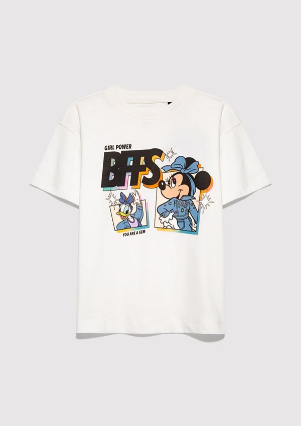 Mavi MINNIE & DAISY BFFS BASKILI TİŞÖRT Kırık Kırık Beyaz Kız Çocuk T-Shirt