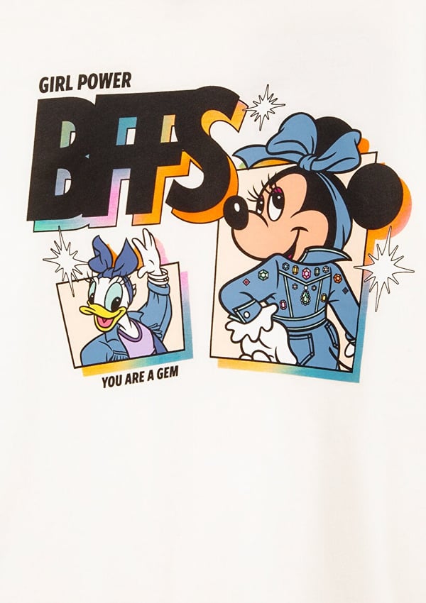 Mavi MINNIE & DAISY BFFS BASKILI TİŞÖRT Kırık Kırık Beyaz Kız Çocuk T-Shirt