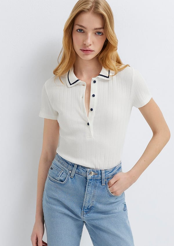 Mavi MODELLİ POLO TİŞÖRT Kırık Beyaz Kırık Beyaz Kadın T-Shirt