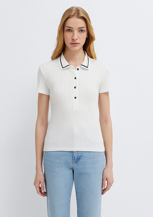 Mavi MODELLİ POLO TİŞÖRT Kırık Beyaz Kırık Beyaz Kadın T-Shirt