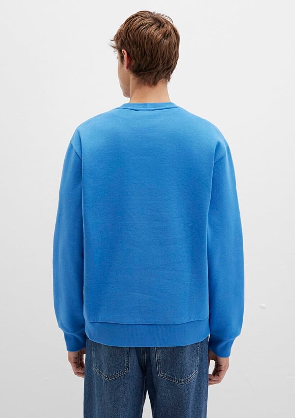 Mavi NAKiSLi BiSiKLET YAKA SWEATSHiRT MenekSe Mavi Erkek Sweatshirt