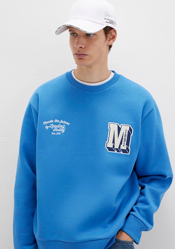 Mavi NAKiSLi BiSiKLET YAKA SWEATSHiRT MenekSe Mavi Erkek Sweatshirt
