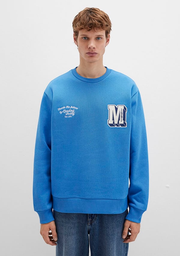 Mavi NAKiSLi BiSiKLET YAKA SWEATSHiRT MenekSe Mavi Erkek Sweatshirt