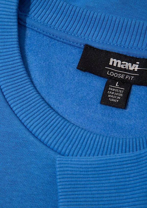 Mavi NAKiSLi BiSiKLET YAKA SWEATSHiRT MenekSe Mavi Erkek Sweatshirt
