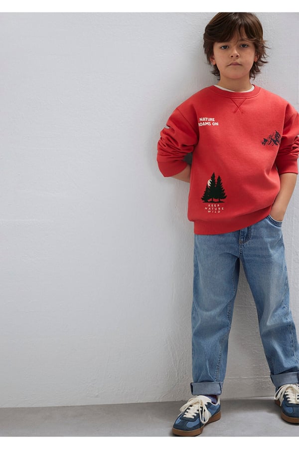 Mavi NATURE ROAMS ON BASKILI SWEATSHIRT Chrys Kırmızı Erkek Çocuk Sweatshirt