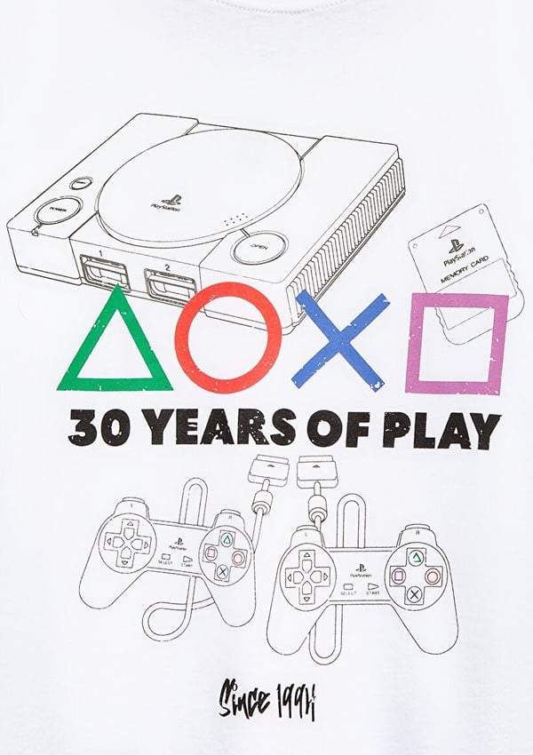 Mavi PLAYSTATION 30 YEARS OF PLAY BASKILI TİŞ Beyaz Erkek Çocuk T-Shirt