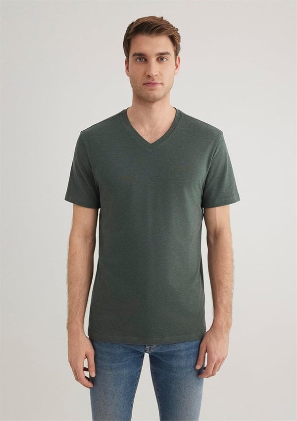 Mavi STRETCH V YAKA TİŞÖRT Orman YeSili Yeşil Erkek T-Shirt