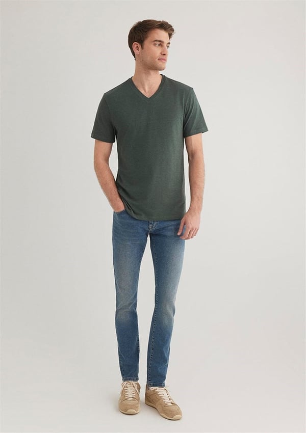 Mavi STRETCH V YAKA TİŞÖRT Orman YeSili Yeşil Erkek T-Shirt