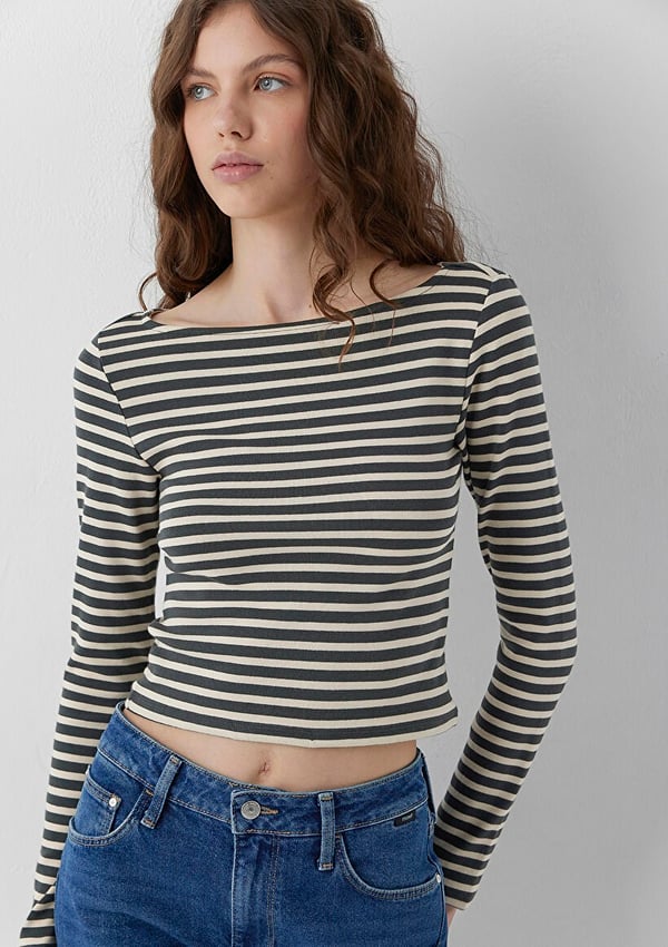 Mavi UZUN KOLLU PENYE  Dark Shadow Stripe Antrasit Kadın T-Shirt