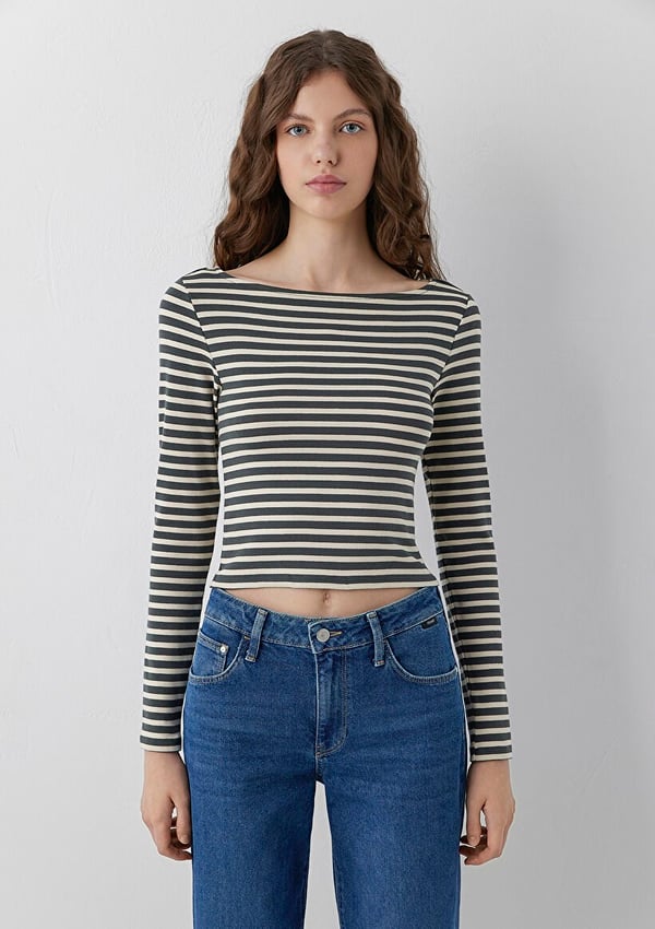 Mavi UZUN KOLLU PENYE  Dark Shadow Stripe Antrasit Kadın T-Shirt