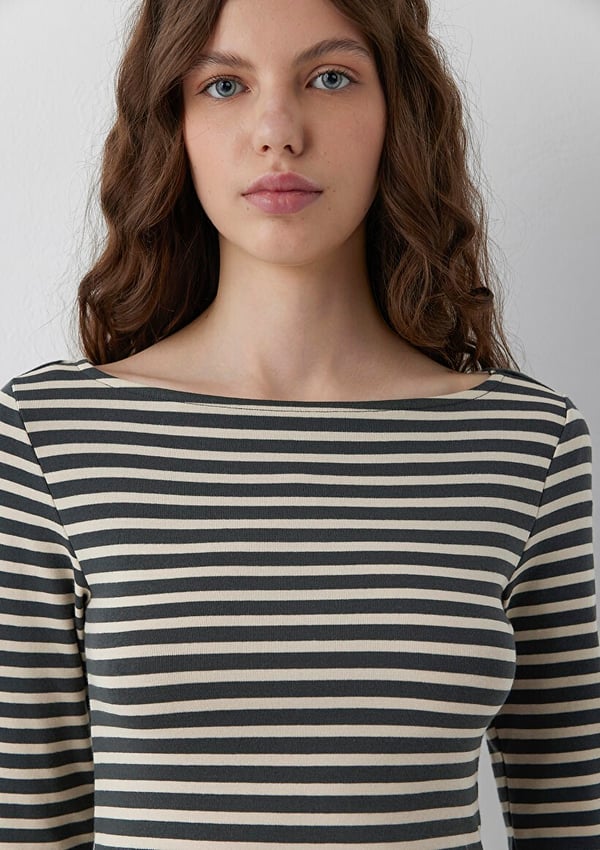 Mavi UZUN KOLLU PENYE  Dark Shadow Stripe Antrasit Kadın T-Shirt