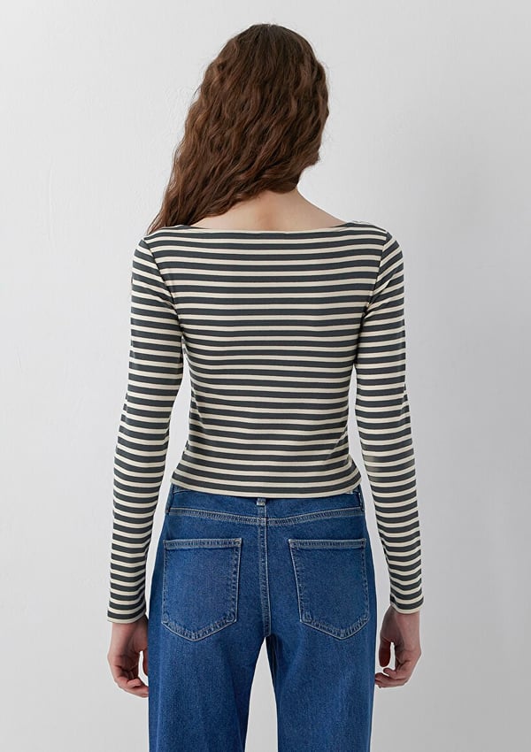 Mavi UZUN KOLLU PENYE  Dark Shadow Stripe Antrasit Kadın T-Shirt