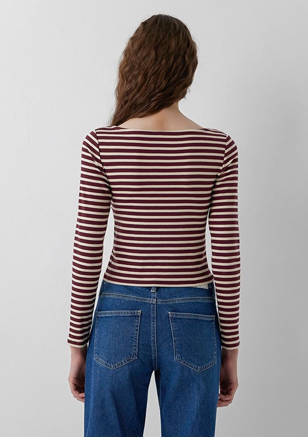 Mavi UZUN KOLLU PENYE  Fig Stripe Bordo Kadın T-Shirt