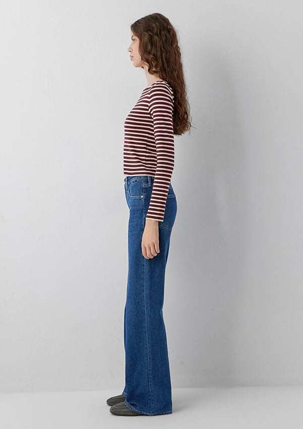 Mavi UZUN KOLLU PENYE  Fig Stripe Bordo Kadın T-Shirt