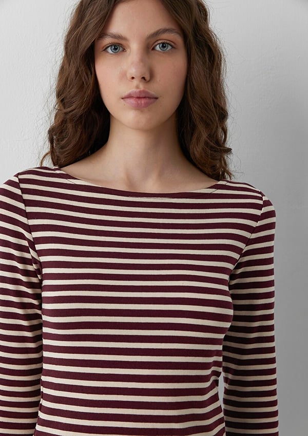 Mavi UZUN KOLLU PENYE  Fig Stripe Bordo Kadın T-Shirt