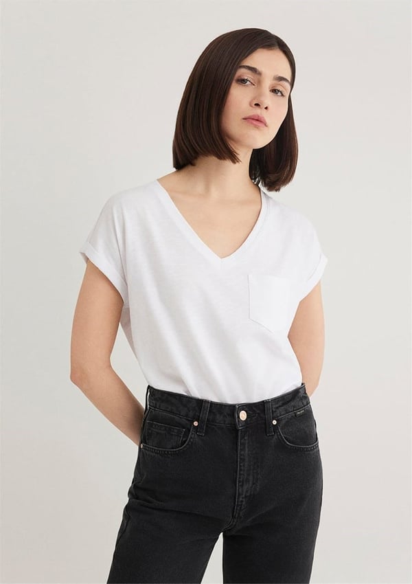 Mavi V YAKA BASiC TİŞÖRT Beyaz Beyaz Kadın T-Shirt