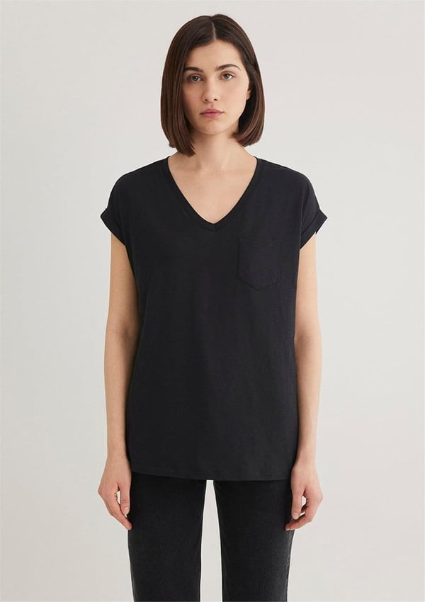 Mavi V YAKA BASiC TİŞÖRT Siyah Siyah Kadın T-Shirt