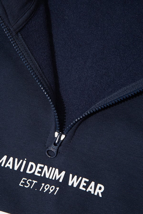Mavi YARI FERMUARLI ÇİZGİLİ SWEATSHIRT Koyu L Lacivert Erkek Çocuk Sweatshirt