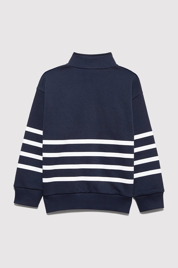 Mavi YARI FERMUARLI ÇİZGİLİ SWEATSHIRT Koyu L Lacivert Erkek Çocuk Sweatshirt