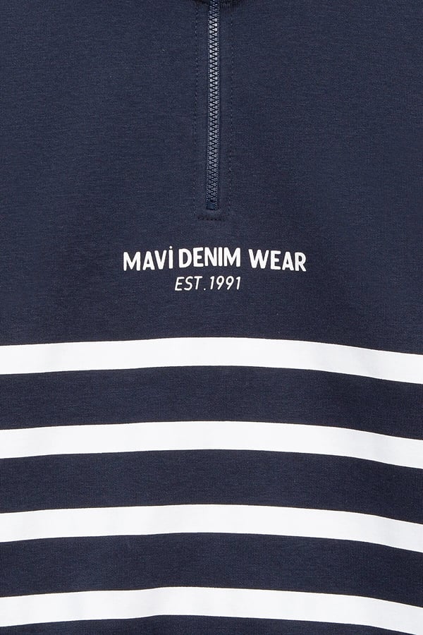 Mavi YARI FERMUARLI ÇİZGİLİ SWEATSHIRT Koyu L Lacivert Erkek Çocuk Sweatshirt