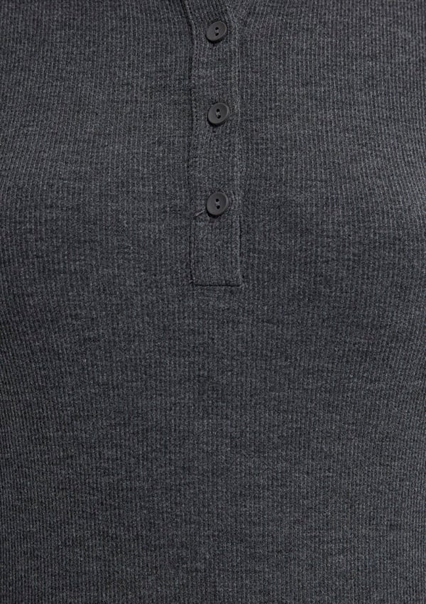 Mavi YARiM DugMELi BASiC Koyu Gri Melanj Gri Kadın T-Shirt