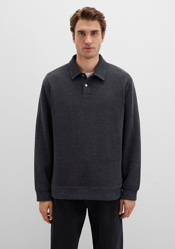 Mavi YARiM DÜĞMELİ SWEATSHiRT Antrasit Melanj Antrasit Erkek Sweatshirt