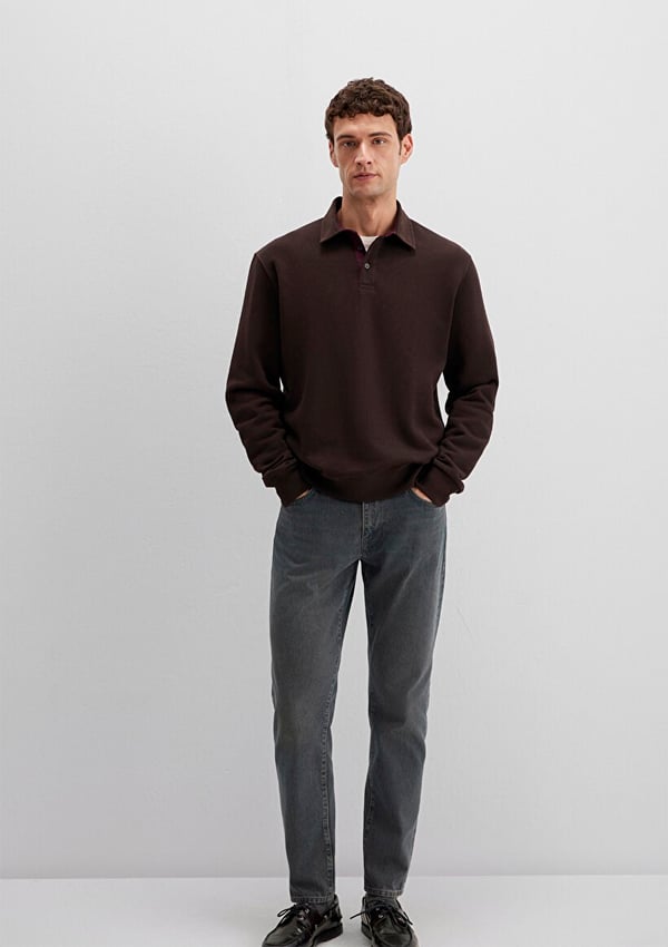 Mavi YARiM DÜĞMELİ SWEATSHiRT Ganache Kahverengi Erkek Sweatshirt