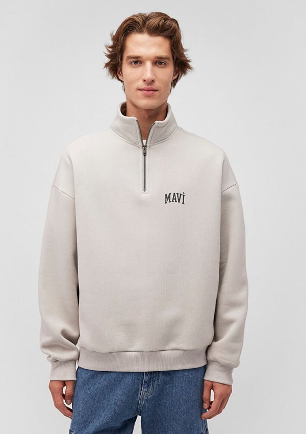 Mavi YARiM FERMUARLi SWEATSHiRT Acik Gri Gri Erkek Sweatshirt