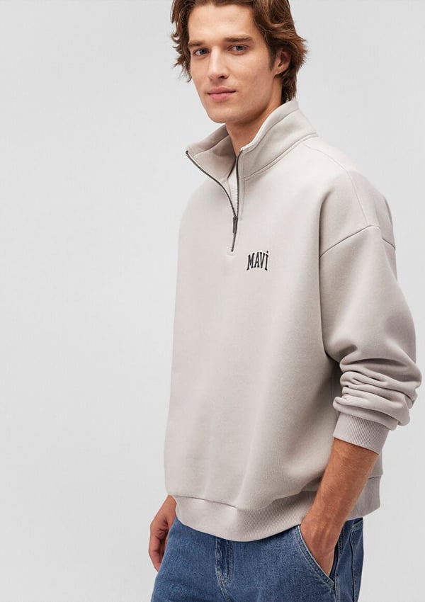 Mavi YARiM FERMUARLi SWEATSHiRT Acik Gri Gri Erkek Sweatshirt