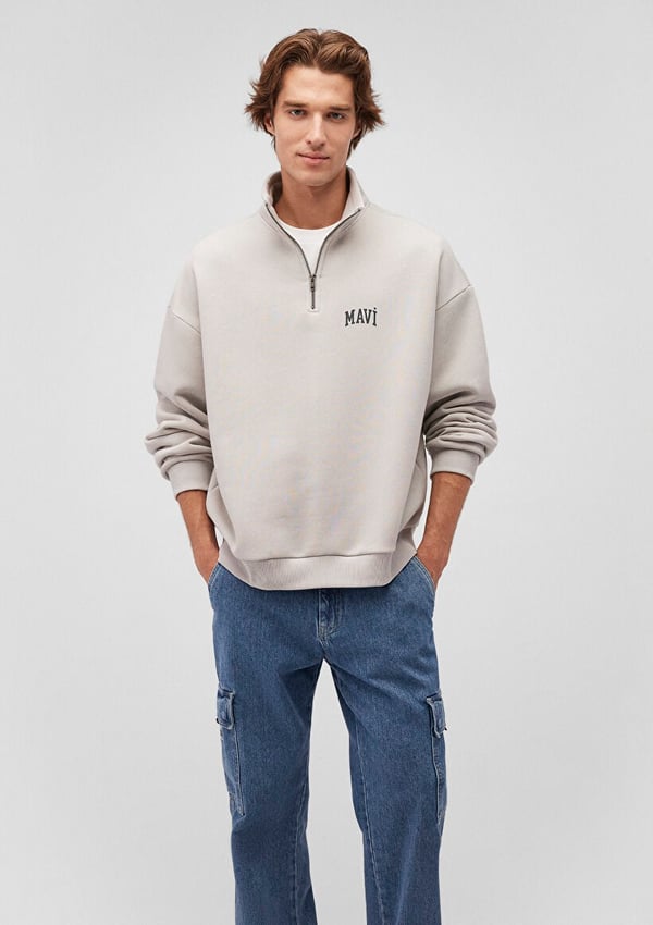 Mavi YARiM FERMUARLi SWEATSHiRT Acik Gri Gri Erkek Sweatshirt