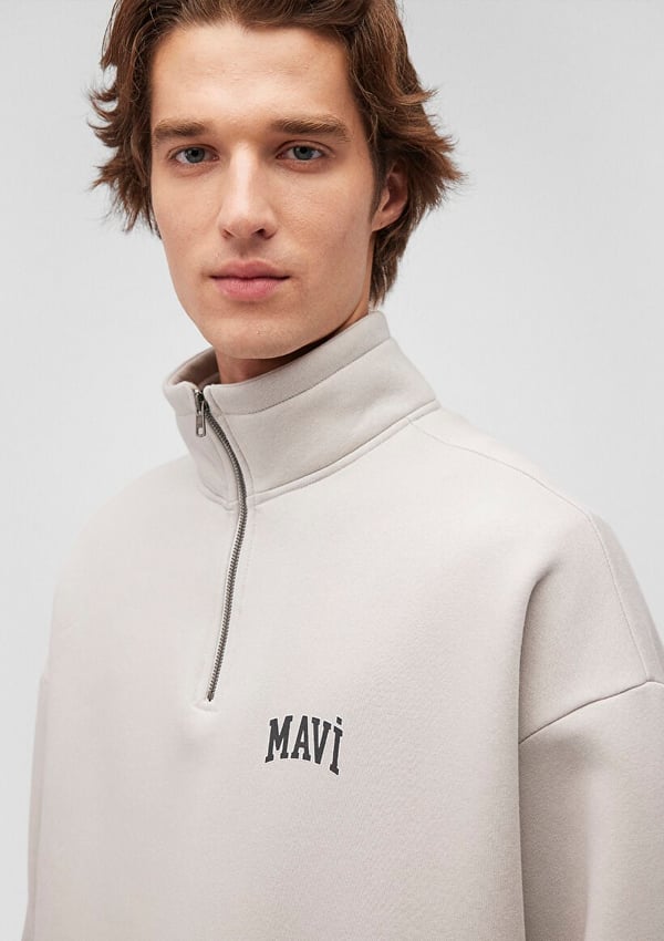 Mavi YARiM FERMUARLi SWEATSHiRT Acik Gri Gri Erkek Sweatshirt