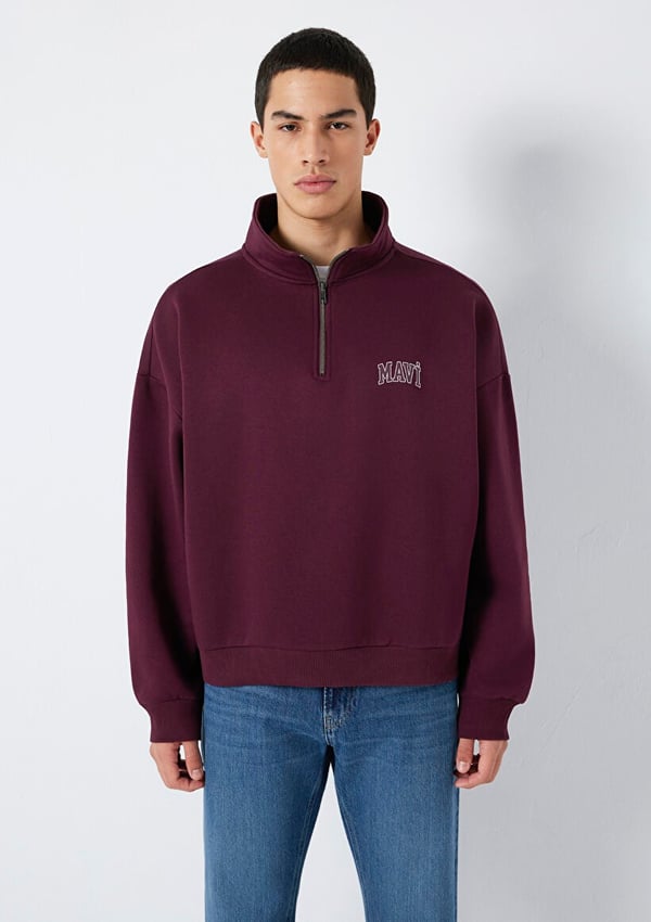 Mavi YARIM FERMUARLI SWEATSHIRT Şarap Bordo Bordo Erkek Sweatshirt