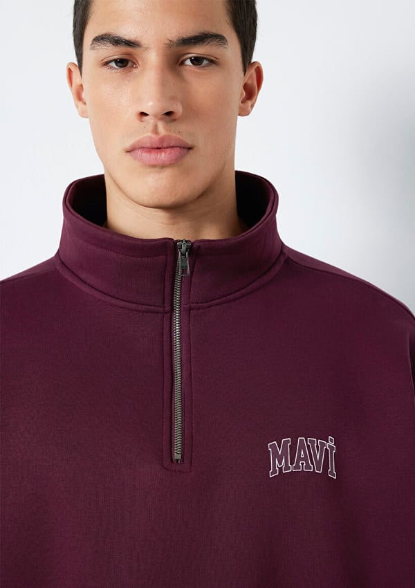 Mavi YARIM FERMUARLI SWEATSHIRT Şarap Bordo Bordo Erkek Sweatshirt