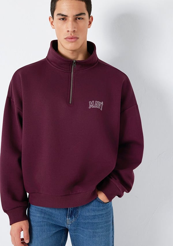 Mavi YARIM FERMUARLI SWEATSHIRT Şarap Bordo Bordo Erkek Sweatshirt