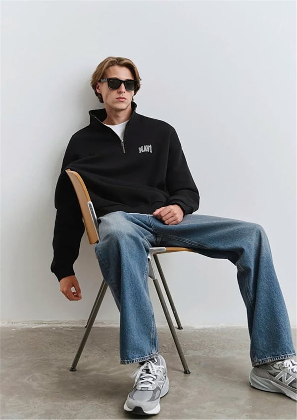 Mavi YARIM FERMUARLI SWEATSHIRT Siyah Siyah Erkek Sweatshirt