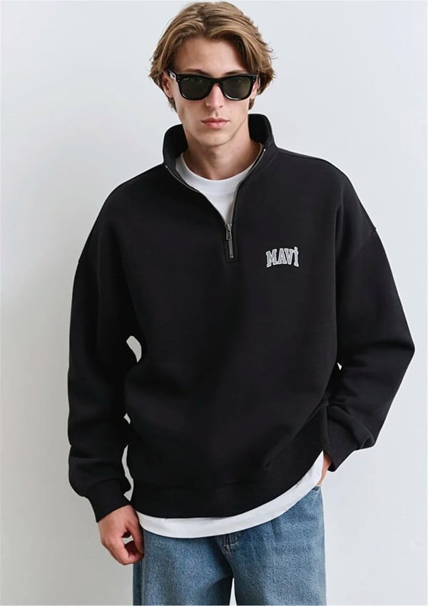 Mavi YARIM FERMUARLI SWEATSHIRT Siyah Siyah Erkek Sweatshirt