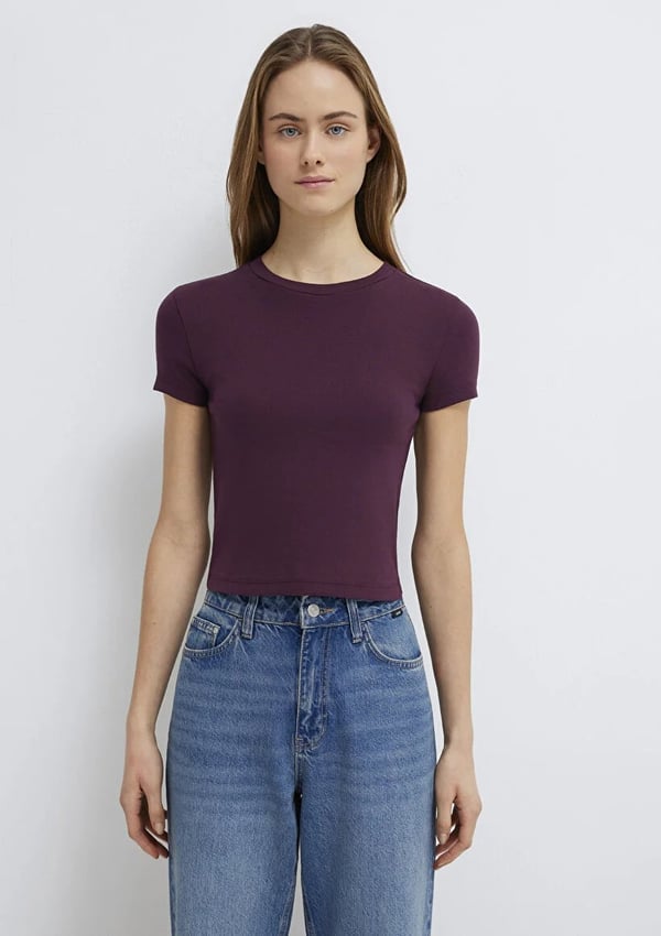 Mavi YUVARLAK YAKA BASIC TİŞÖRT Şarap Bordo Bordo Kadın T-Shirt