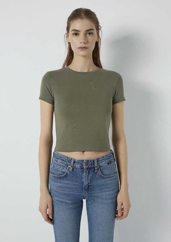 Mavi YUVARLAK YAKA BASIC TİŞÖRT Smokey Olive Haki Kadın T-Shirt