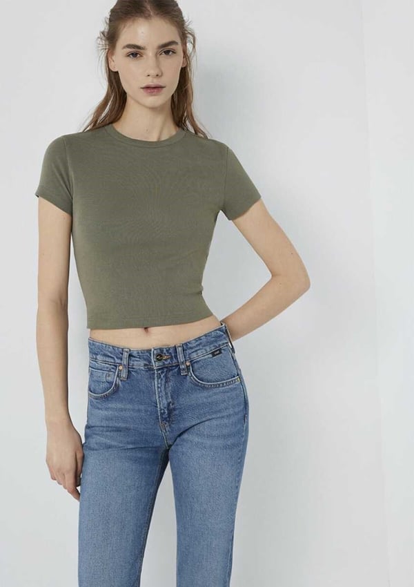 Mavi YUVARLAK YAKA BASIC TİŞÖRT Smokey Olive Haki Kadın T-Shirt