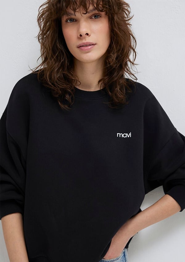 Mavi YUVARLAK YAKA LOGO SWEATSHiRT Siyah Siyah Kadın Sweatshirt