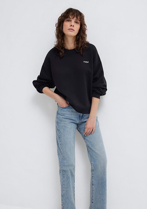 Mavi YUVARLAK YAKA LOGO SWEATSHiRT Siyah Siyah Kadın Sweatshirt