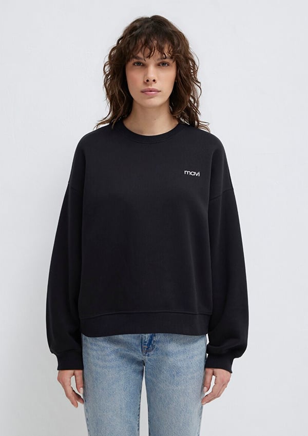 Mavi YUVARLAK YAKA LOGO SWEATSHiRT Siyah Siyah Kadın Sweatshirt