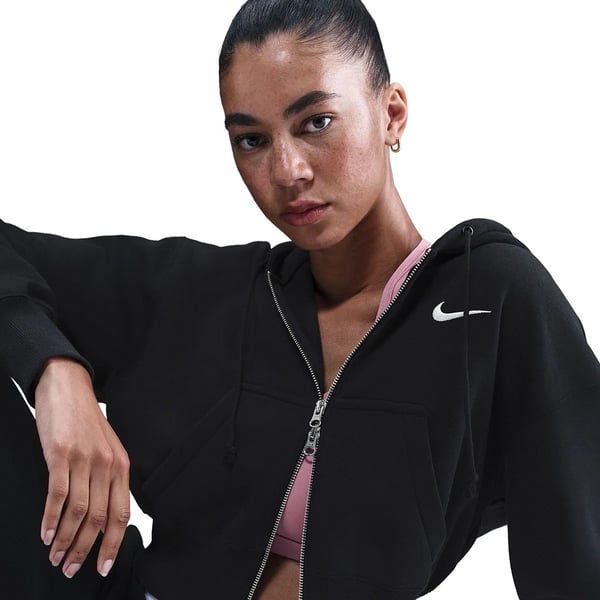 Nike W NSW PHNX FLC CROP FZ HDY Siyah Kadın T-Shirt