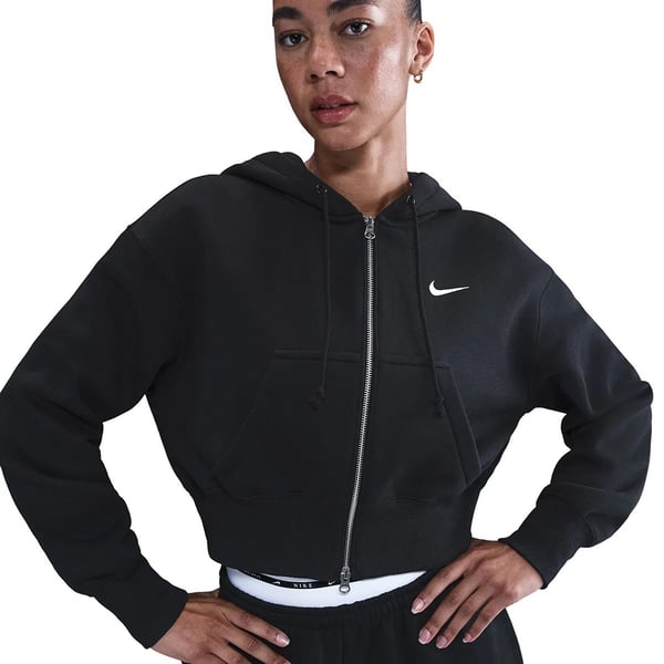 Nike W NSW PHNX FLC CROP FZ HDY Siyah Kadın T-Shirt
