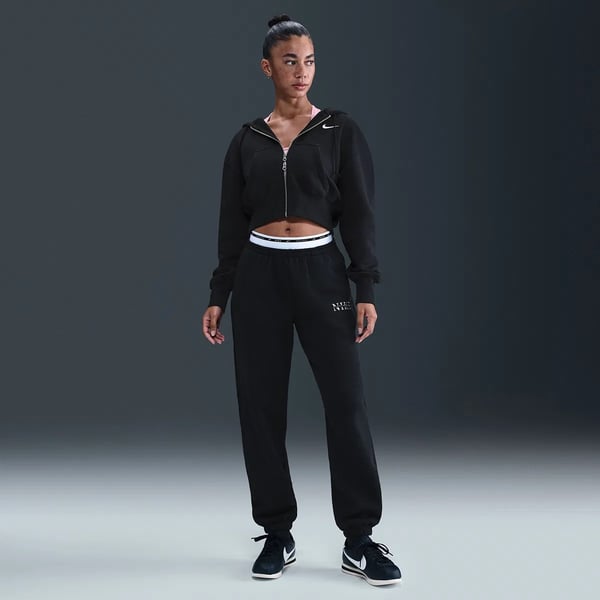 Nike W NSW PHNX FLC CROP FZ HDY Siyah Kadın T-Shirt