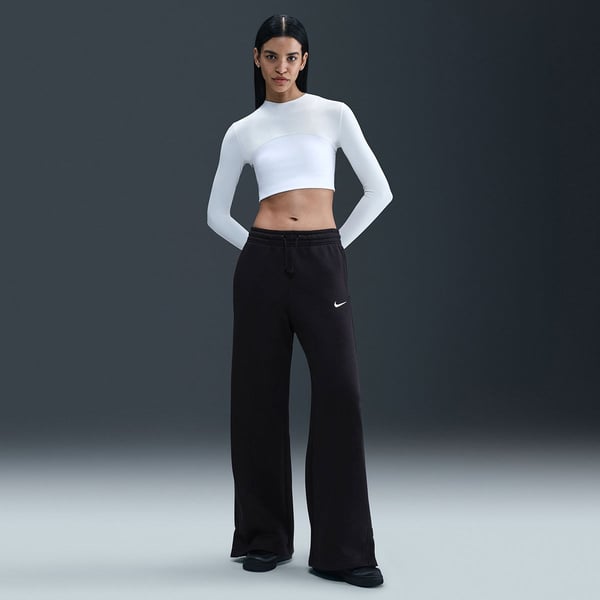 Nike W NSW PHNX FLC HR PANT WIDE 2 Siyah Kadın Eşofman Alt